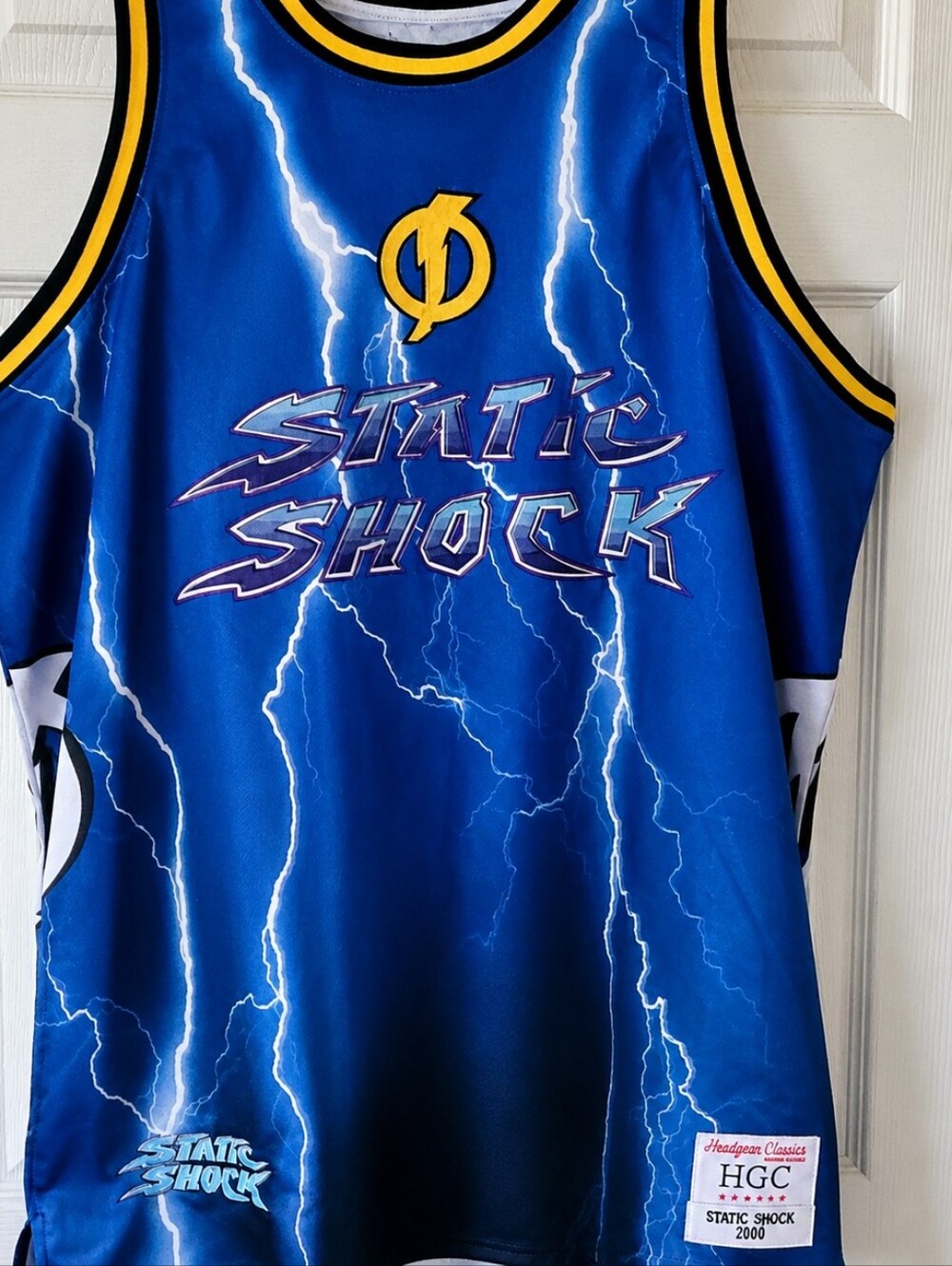 NWT Static Shock Headgear Mens 5XL Blue Lightning Y2K 2000